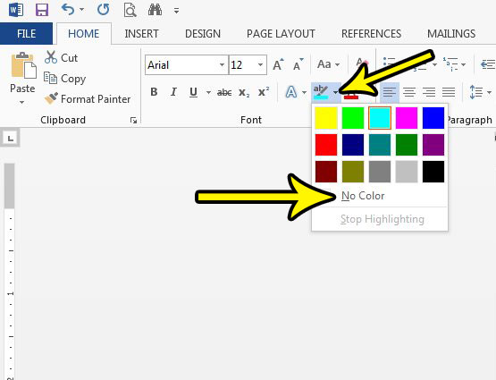 how to remove text highlighting in word 2013