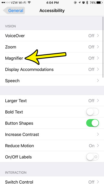 open the iphone magnifier menu