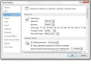 how to set work hours in outlook 2013