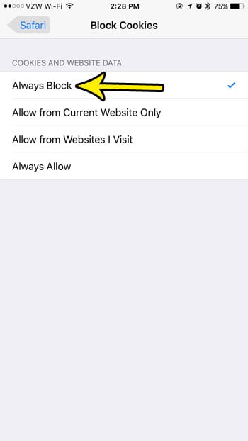 how to block all cookies in the iphone safari browser