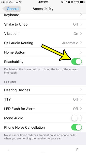 how to enable reachability on an iphone 7