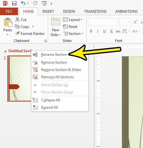 how to change a section name in powerpoint 2013