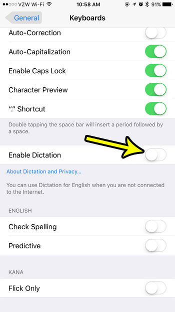 how to turn on dictation in ios 10