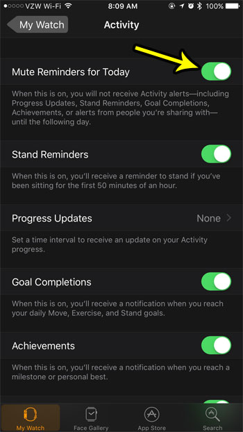 how to mute activity reminders for today
