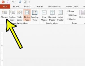 how to return to the normal view in powerpoint 2013