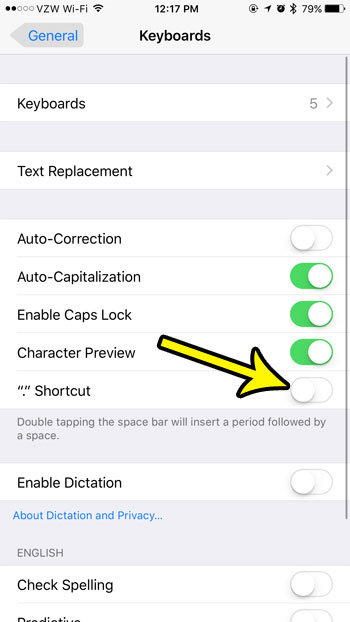 how turn off double spacebar shortcut iphone