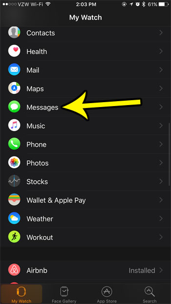 apple watch message settings