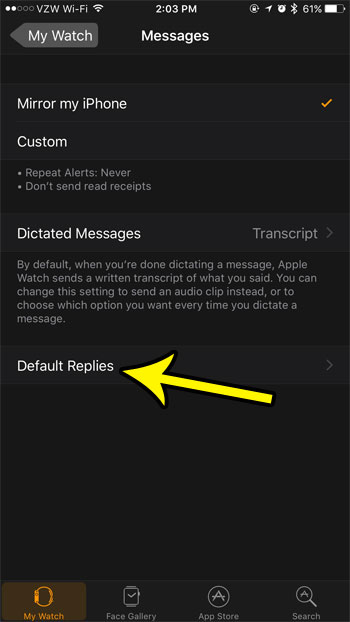 apple watch message default replies