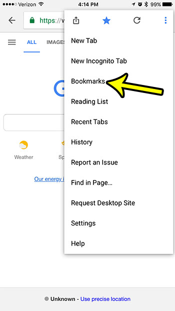 open your bookmarks in the iphone chrome app