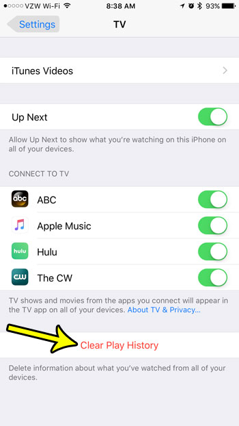 iphone tv clear play history