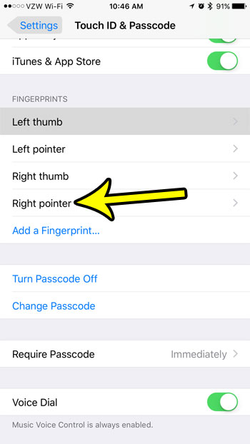 remove a saved iphone fingerprint