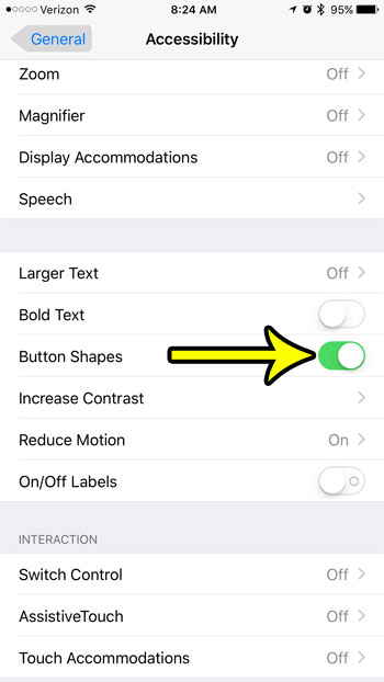 how to enable or disable button shapes on the iphone