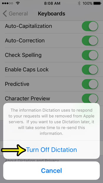 how to disable dictation on iphone se