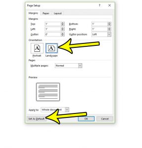 how to create landscape documents by default in word 2016