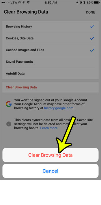 how to clear history in chrome on iphone