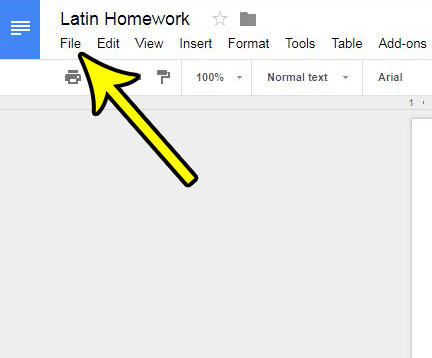 click the file tab in google docs