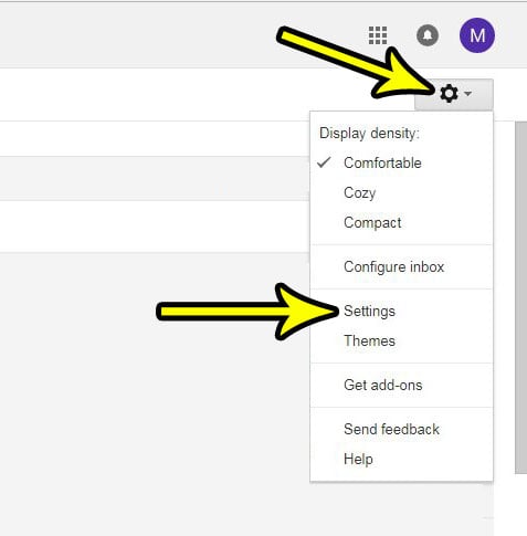 open the gmail settings menu