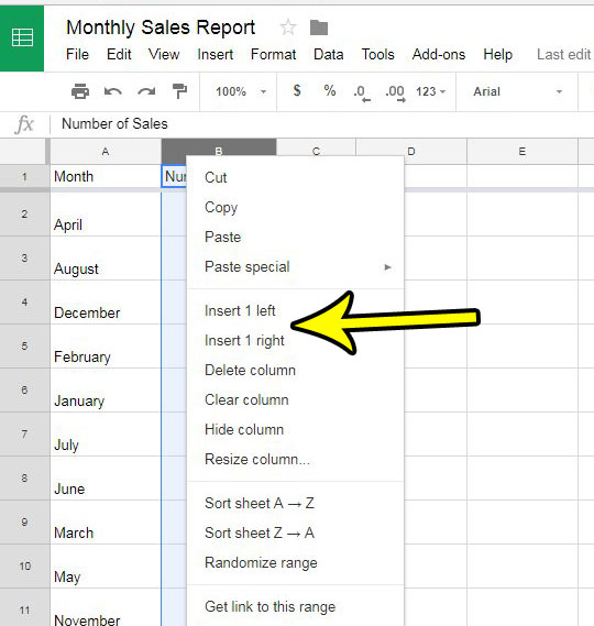 how to insert a column in google sheets