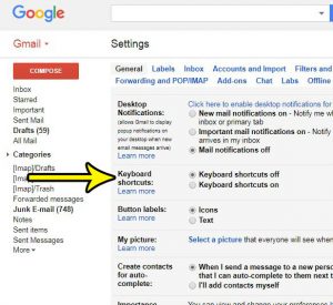 how to enable or disable keyboard shortcuts in gmail