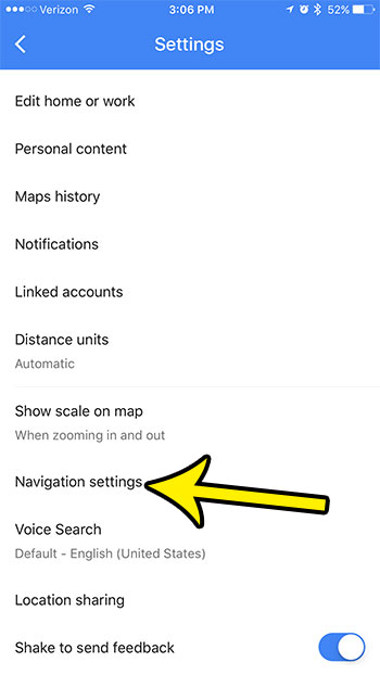 change iphone google maps navigation settings