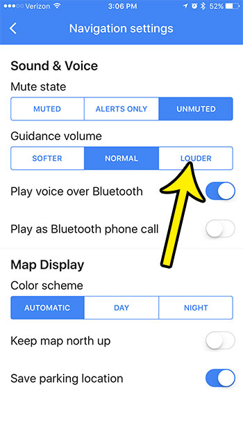 how change guidance volume google maps iphone