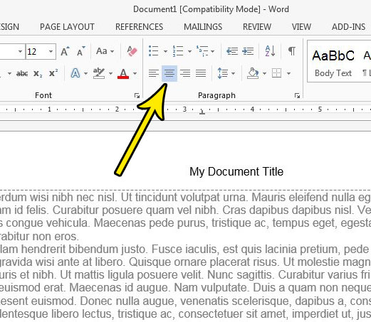 center document title in word 2013