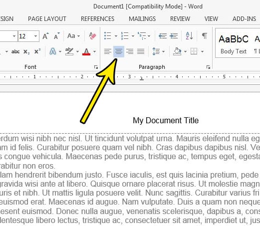 center document title in word 2013