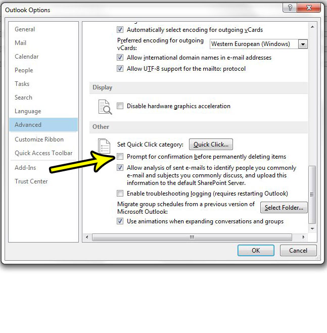 how to stop outlook from promoting before deleting in outlook 2013