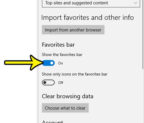 how to enable the favorites bar in microsoft edge