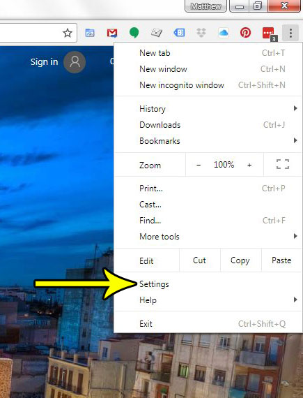 google chrome settings menu