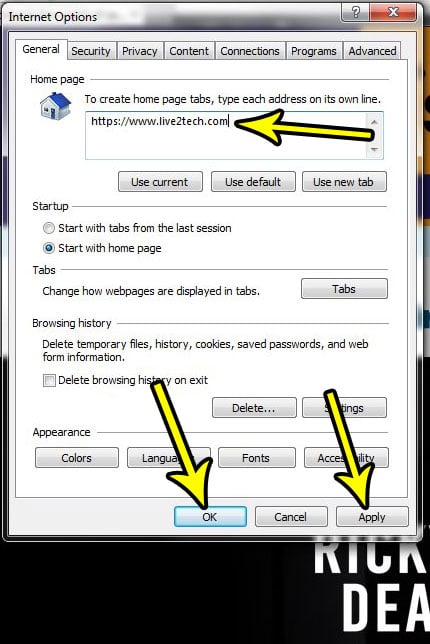 how to set the home page in internet explorer