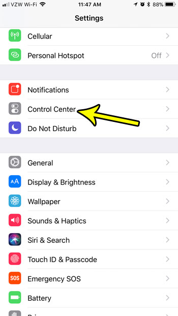iphone control center menu