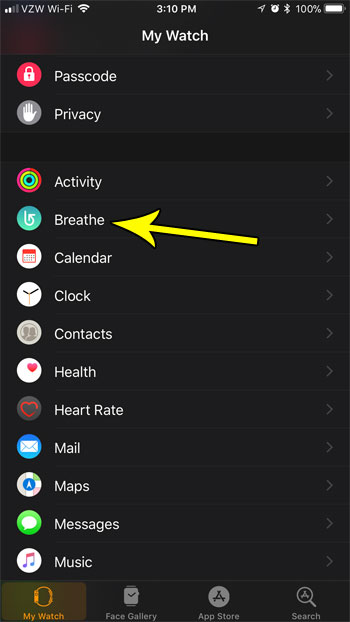 open the breathe app menu