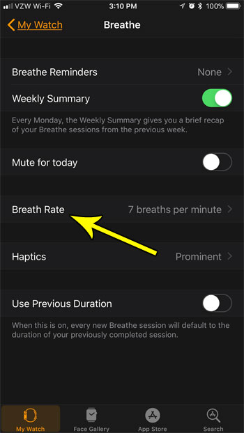 adjust the apple watch breathe rate setting