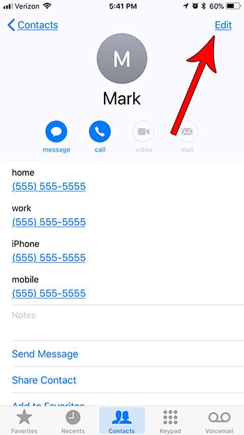 edit iphone contact information