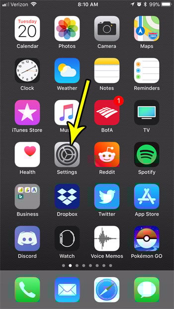 open the iphone settings app