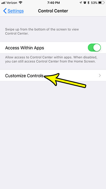 iphone 7 remove from control center