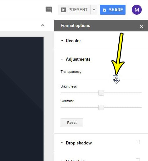 how to make a picture transparent in google slides