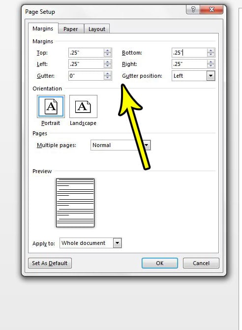 how to set a smaller margin in word 2013