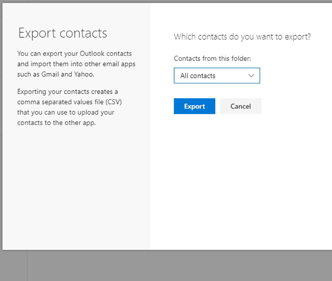 how to export outlook.com contacts