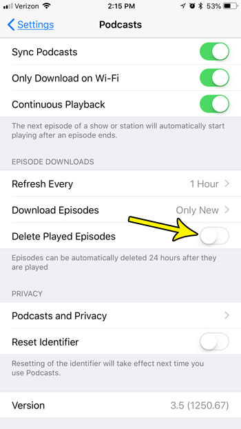 how to stop deleting played podcast episodes automatically iphone