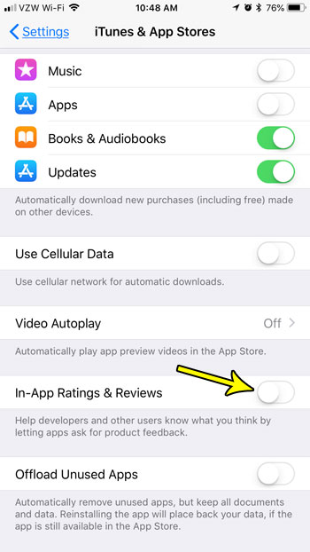 how turn off in app reviews iphone