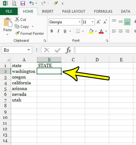 select cell for uppercase text excel 2013