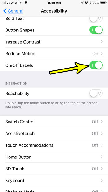 how enable on off labels iphone 7
