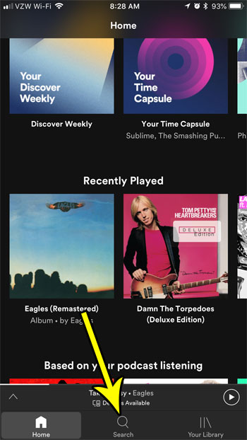 open the spotify search tab