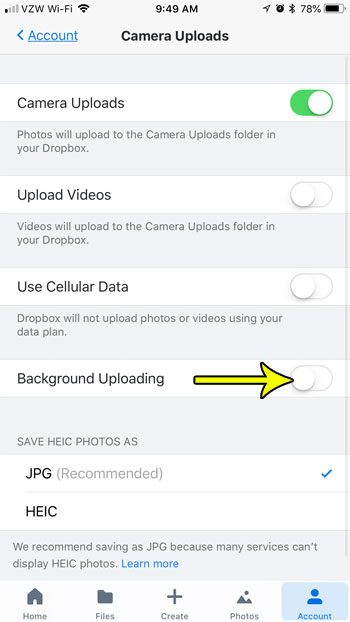 iphone dropbox how to upload in background