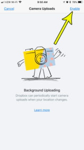 how to enable background uploading in dropbox iphone