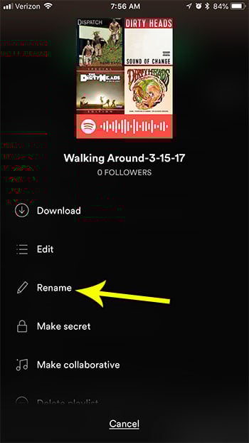 how to change the name of a spotify playlist in the iphone app