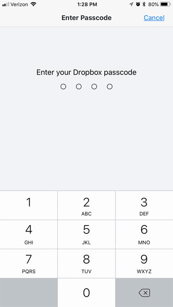 re-enter dropbox iphone passcode