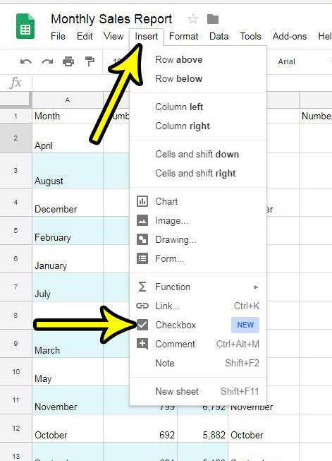 how to add a checkbox to a cell in google sheets